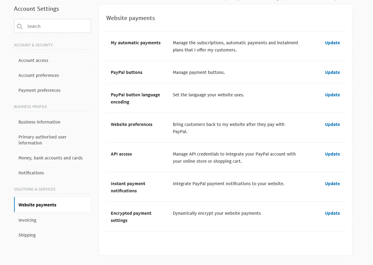 Account Settings - PayPal