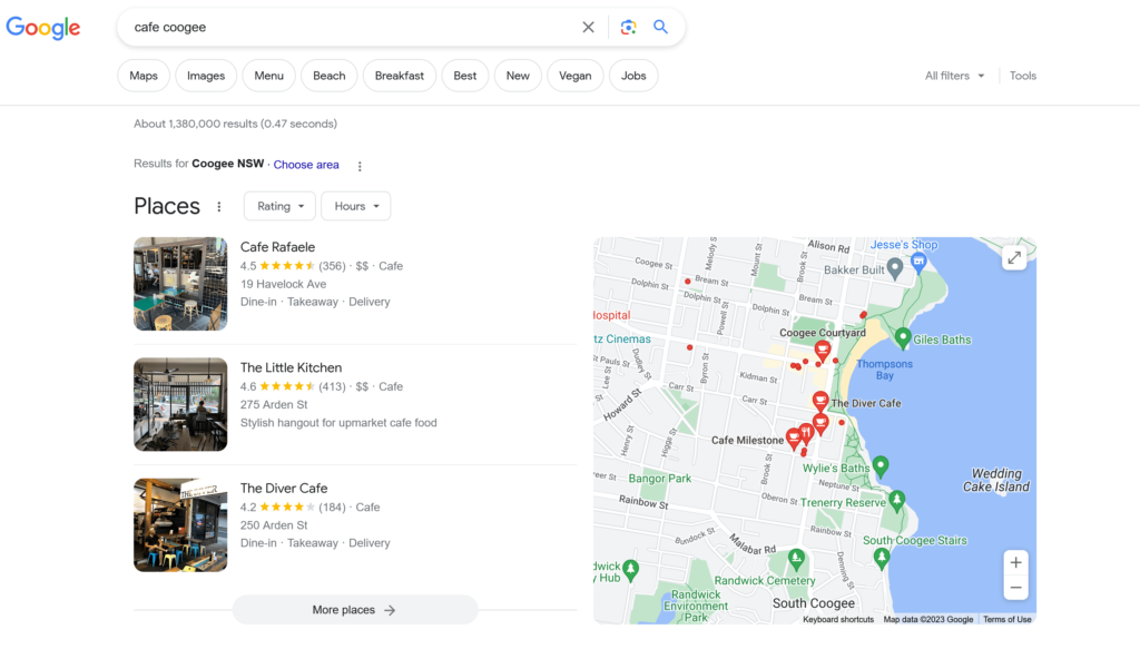 google business search location business